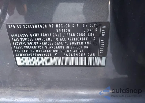 2015 Volkswagen Golf Tdi S 4-Door z USA, uszkodzony, nr VIN 3VW2A7AU4FM082026